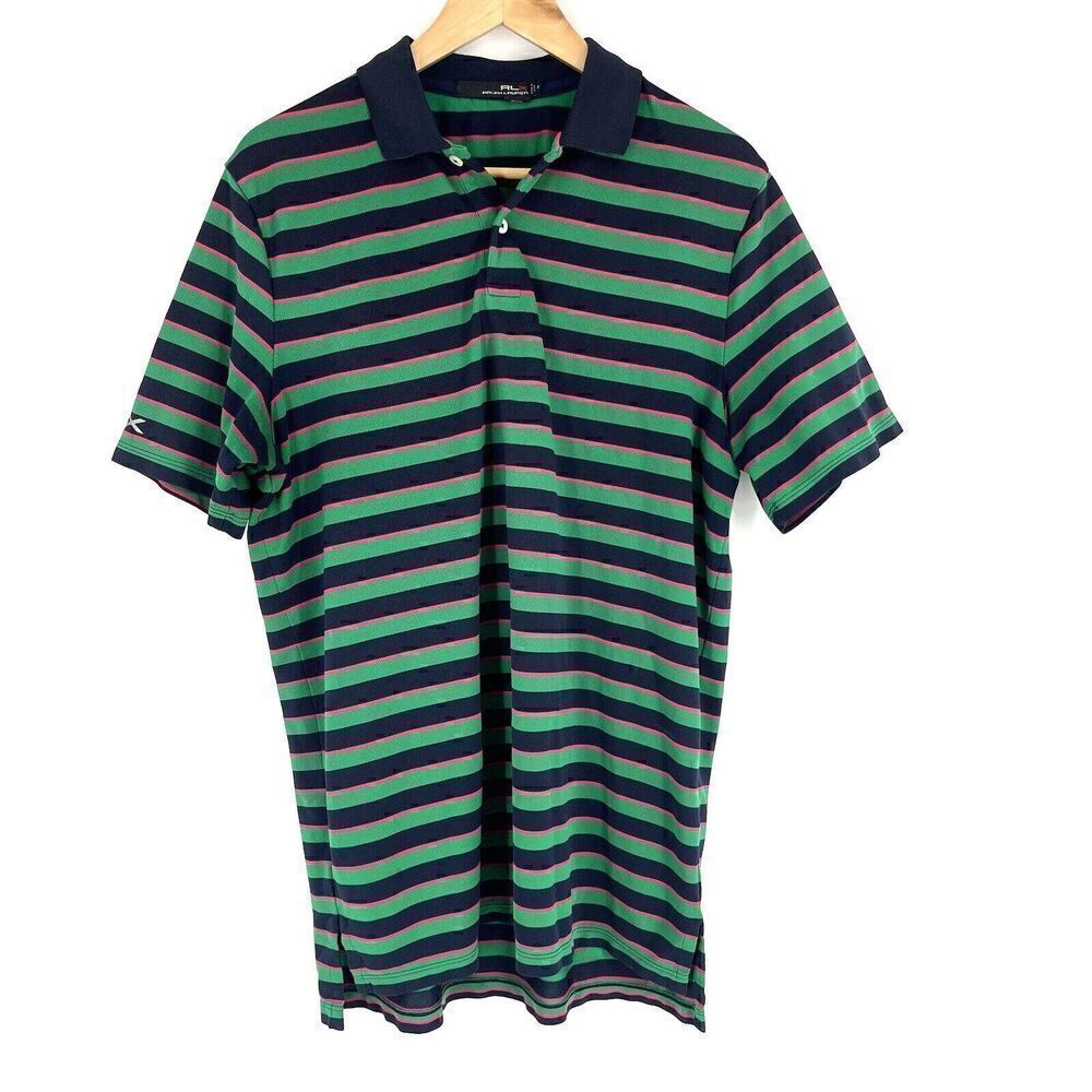 RLX Ralph Lauren Polo Shirt Size Medium Mens Navy Green Pink Golf Striped Wick